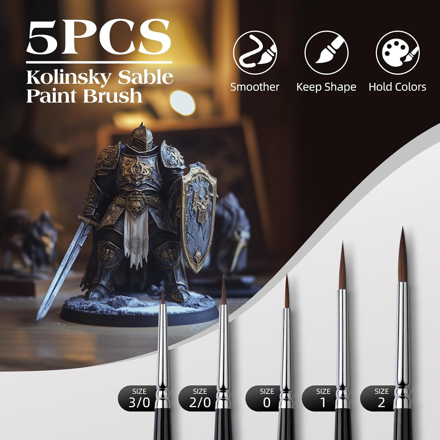 Kolinsky Sable Miniature Paint Brushes - Golden Maple 7pcs Detail Paint Brushes Drybrushes for Acrylic Watercolor