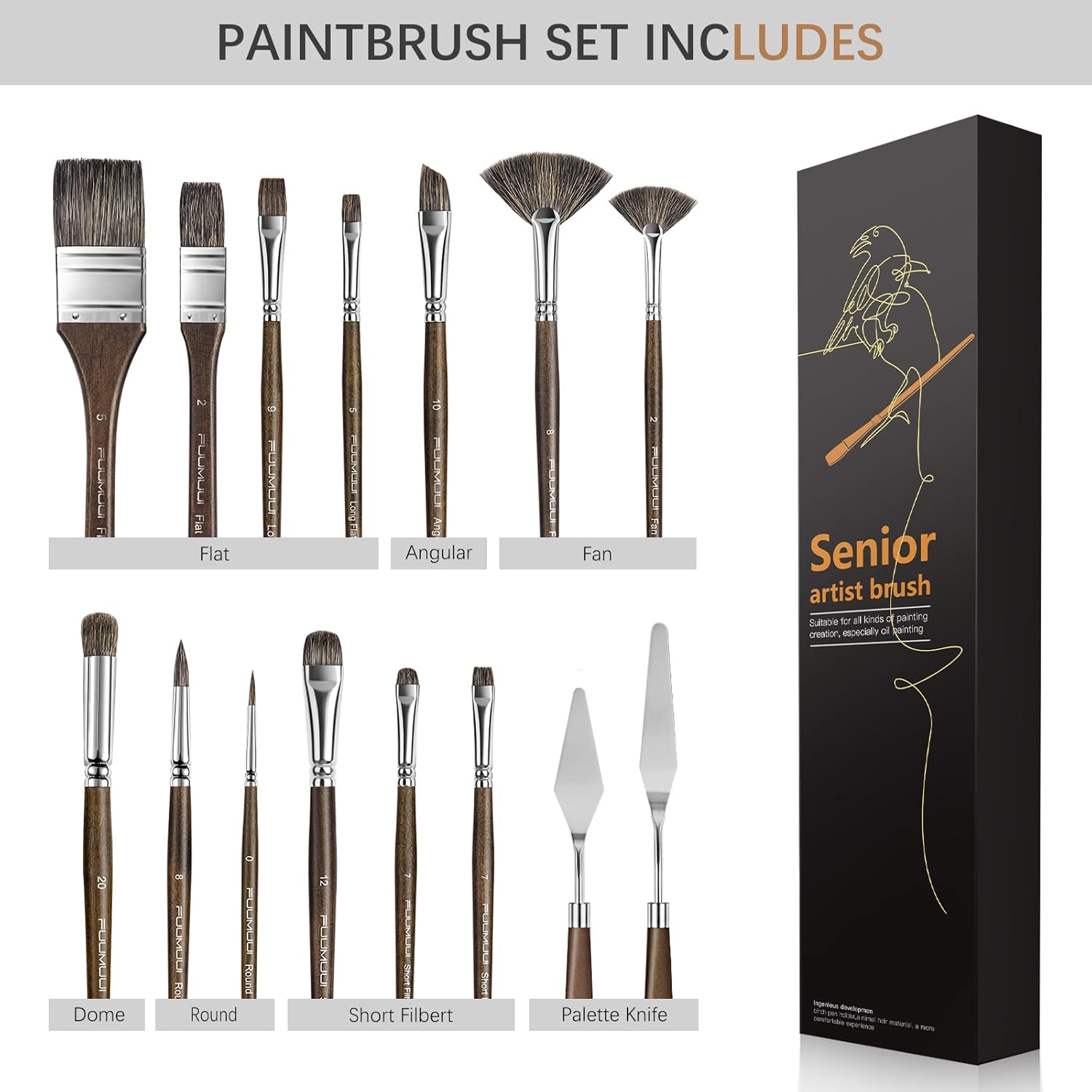 Oil Paint Brush Set, 15Pcs Fuumuui Professional Paint Blending Brushes Natural Badger Bris